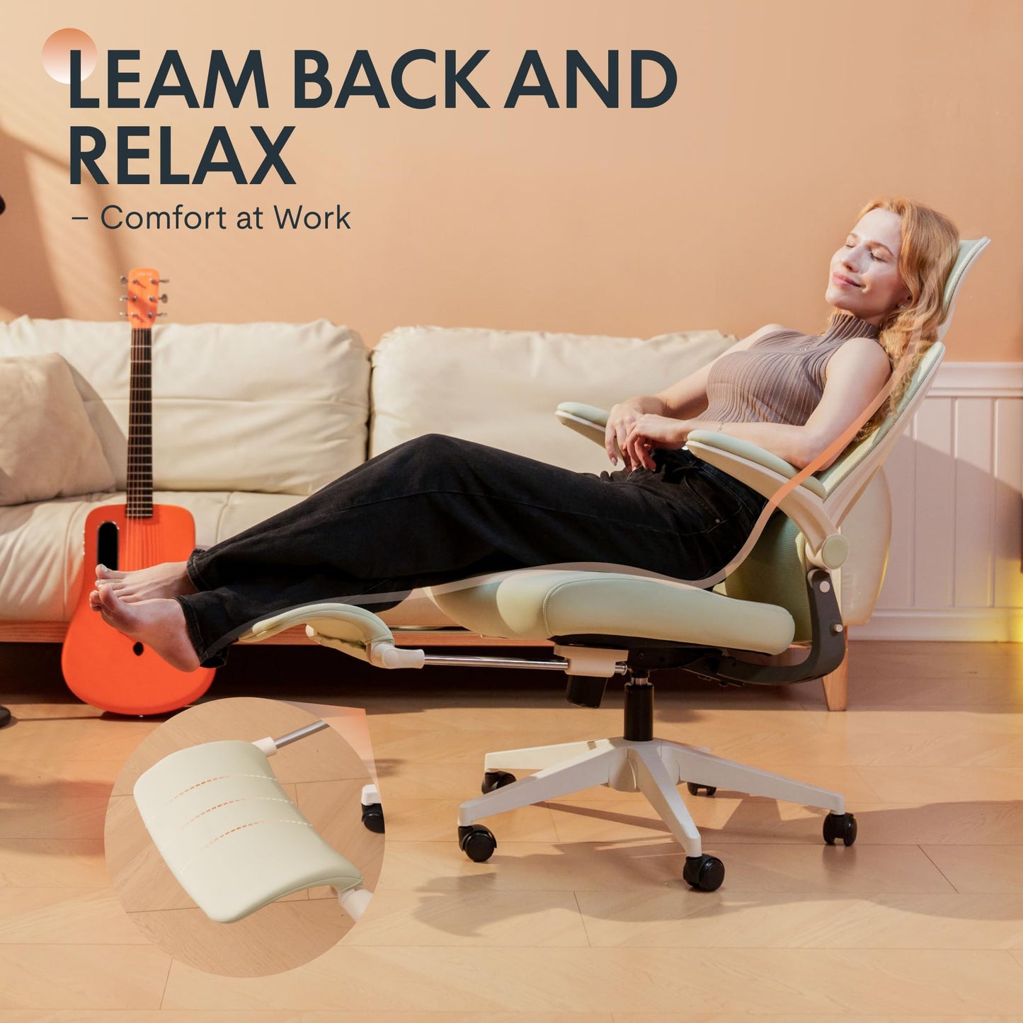 FLEXISPOT Foldex Ergonomic Office Chair, Folding Chair for Small Spaces with Lumbar Support, Flip-up Armrests, 3D Headrest, Desk Chairs with Footrest for Work,Video Game (Foam Seat, Cream)