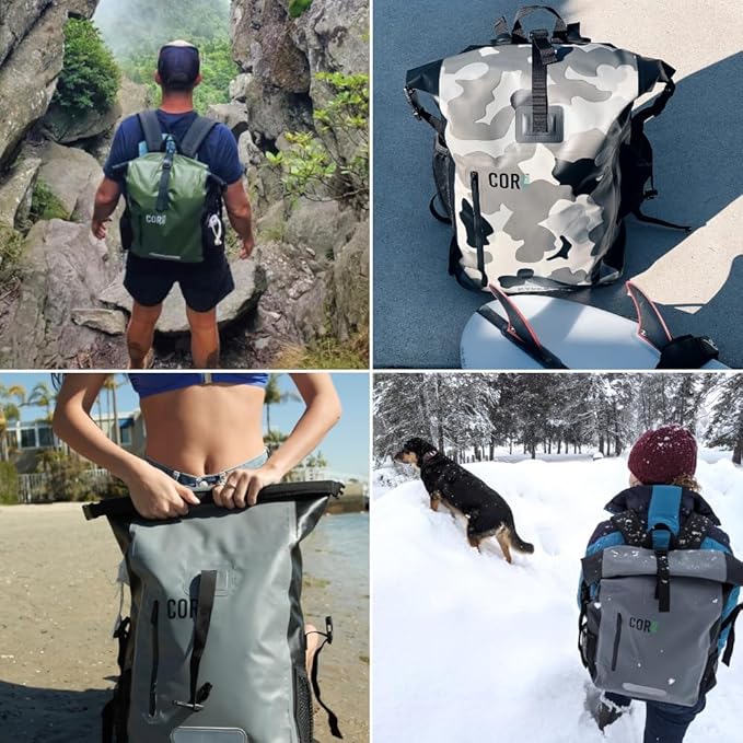 COR Surf Waterproof Dry Bag Backpack with Padded Laptop Sleeve Heavy Duty Roll-Top Pack (Dark Blue, 25L)