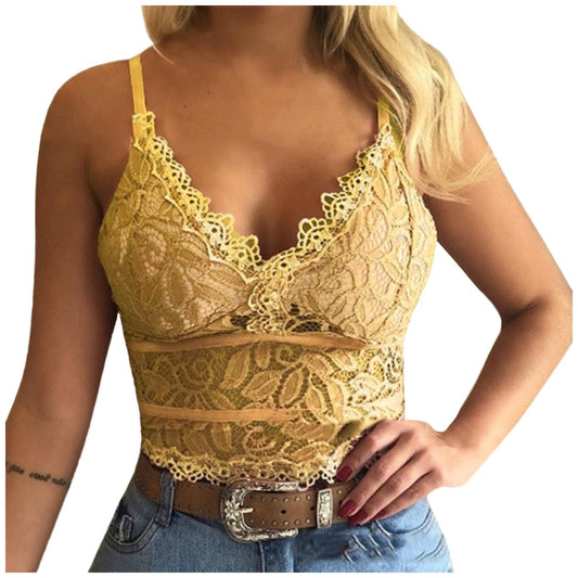 Aniywn Sexy Women Underwear Solid Color Lace Patchwork Vest Crop Wire Free Bra Tank Tops Blouse…
