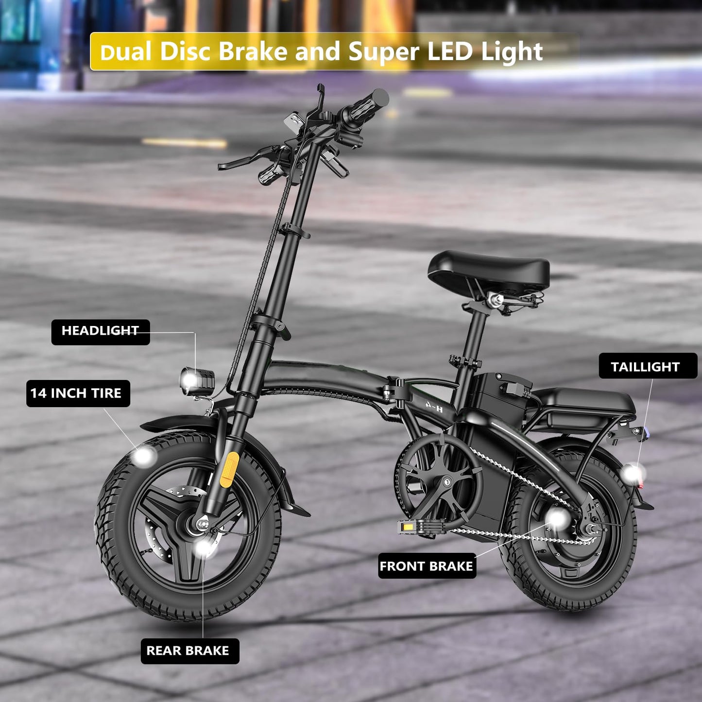 Electric Bike for Adults 500W Peak Motor, 14" Folding Ebike Max 23MPH, Electric Bicycle with 48V12AH Removable Battery, 35Mile PAS Range, Multi-Shock Absorption,UL 2849,Commuting Mini E Bikes