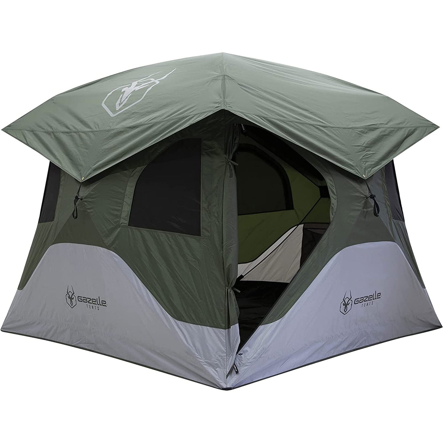 Gazelle Tents™ T4 Hub Tent, Easy 90 Second Set-Up, Waterproof, UV Resistant, Removable Floor, Ample Storage Options, 4-Person, Alpine Green, 94" x 94" x 78", GT400GR
