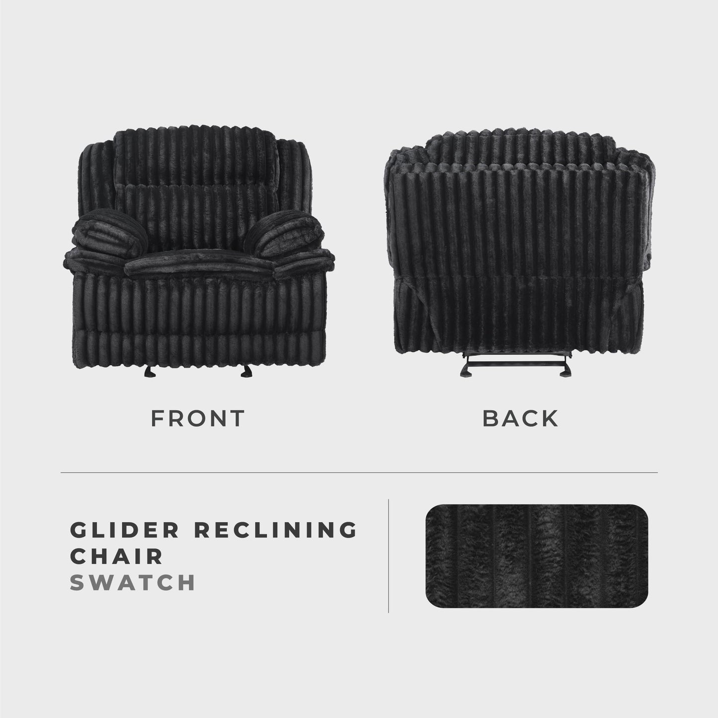 Lexicon Manual Glider Recliner Chair, Corduroy Manual Tab Pull Reclining Chair with Pillow Top Arms, Plush Cushions, Cozy Theater-Style Accent for Living Room/Bedroom, Easy Assembly, Black