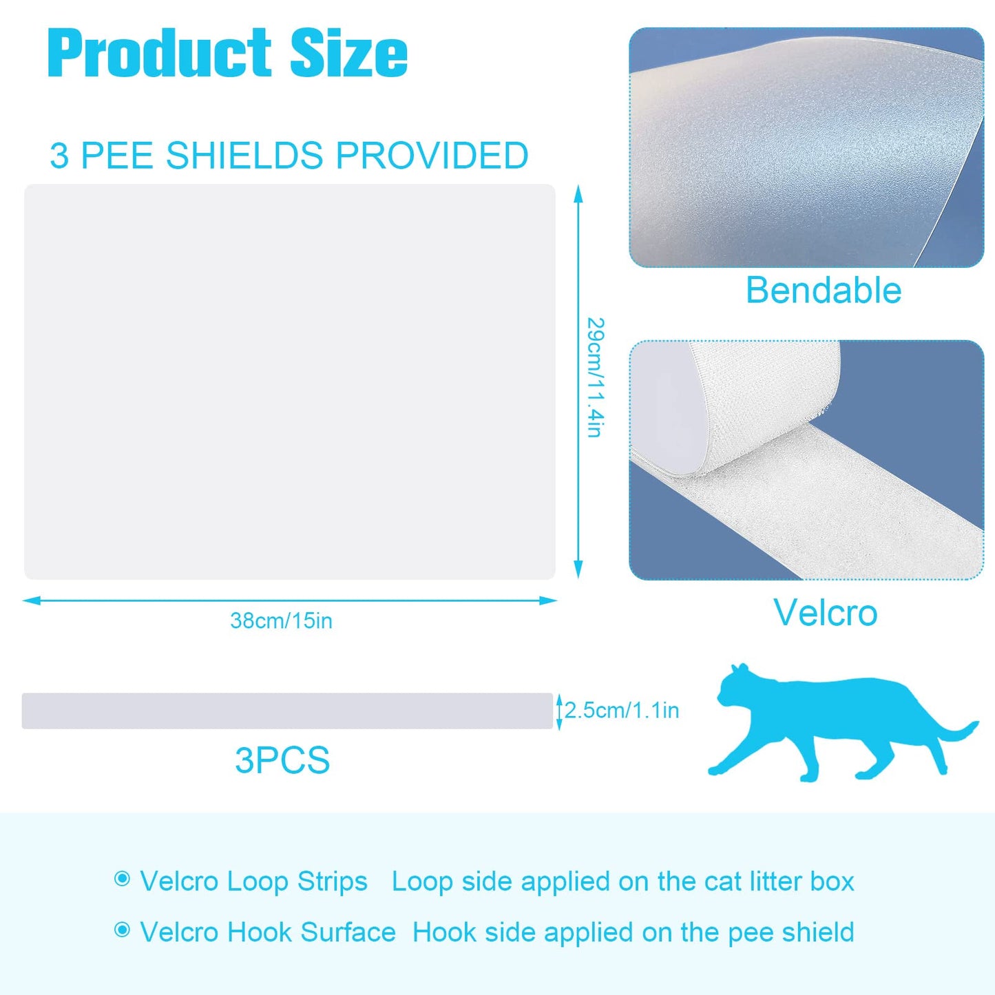 3 Pcs Cat Litter Box Splash Guard Pee Shields - Anti-Splashing Reusable High Sided Cat Toilet Training Kit for Open Top Litter Pan