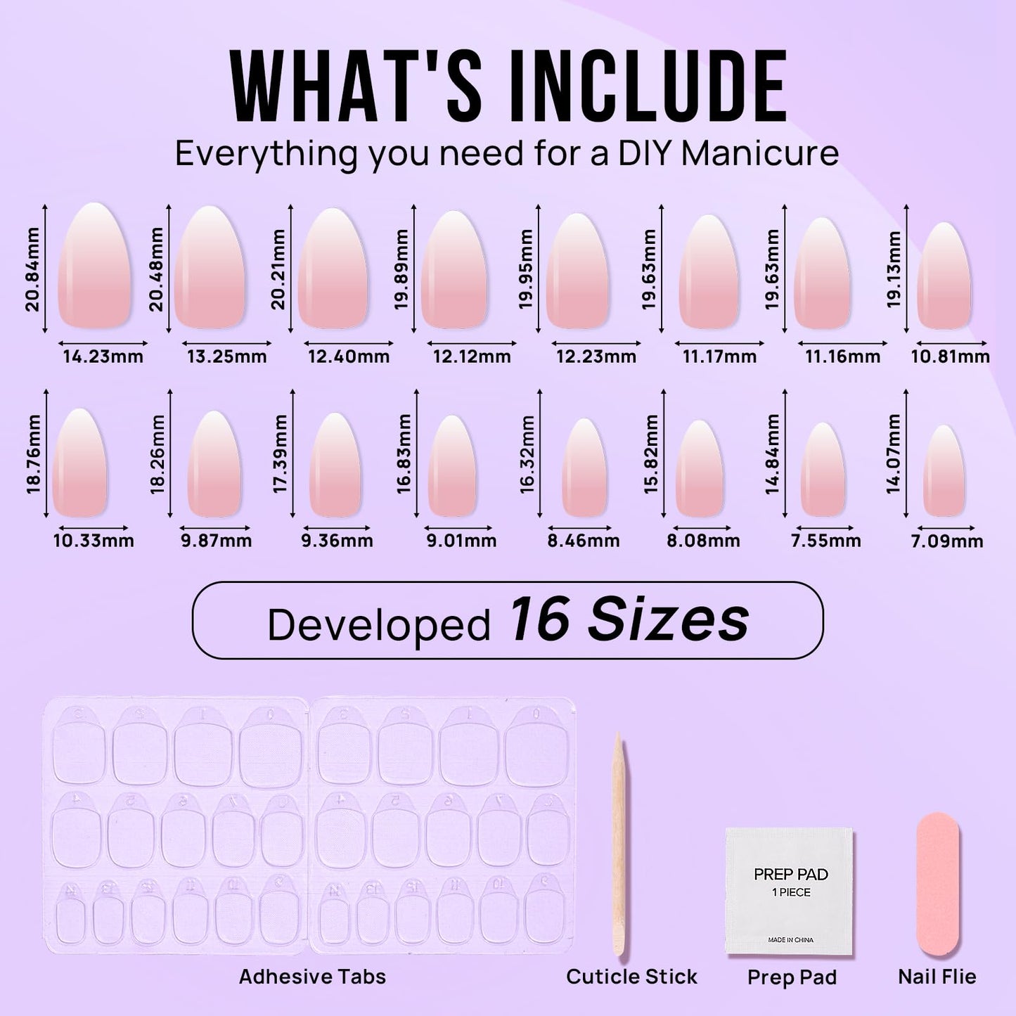 Almond Press On Nails Medium - BTArtbox Soft Gel Ombre Fake Nails with Nail Glue, Semi-Transparent Reusable Glue On Nails in 16 Sizes - 30PCS Stick On Nails Kit, Vanilla Cream Almond
