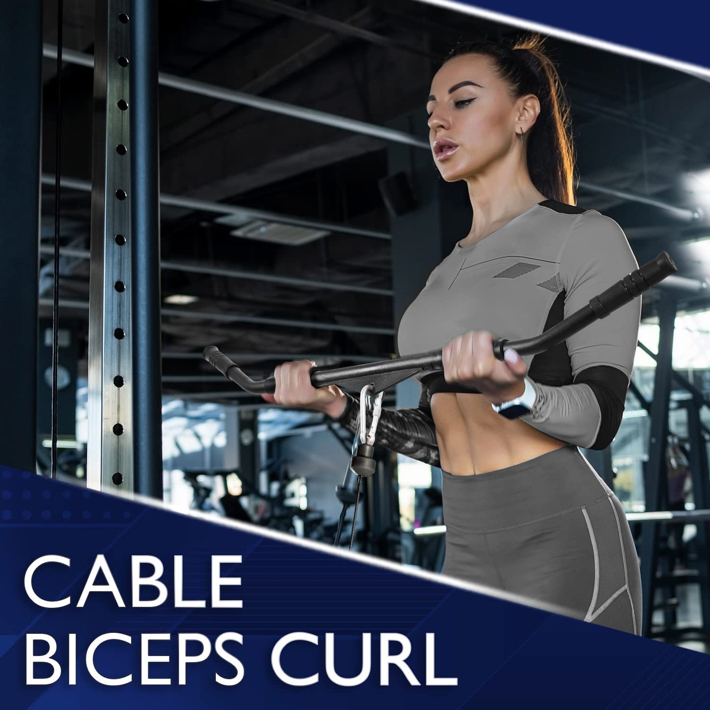 Yes4All Wide Grip LAT Pull Down Bar Attachments with Rubber Handles/Curl LAT Pulldown Attachment for Gym Equipment, Press Down Bar/Cable Attachment Rubber Handgrips