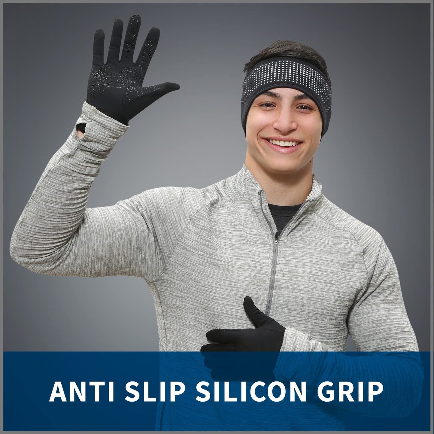 TrailHeads Running Gloves | Lightweight Gloves with Touchscreen Fingers - Black/Reflective (Medium)
