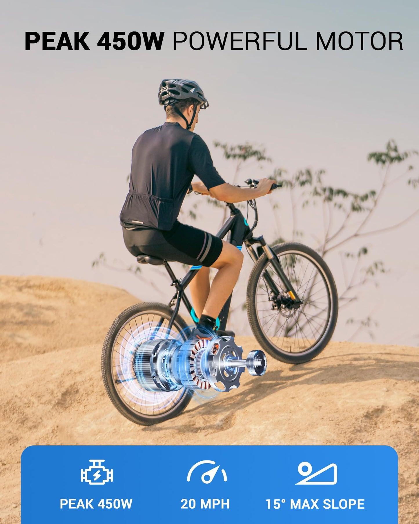 MULTIJOY EB262 Electric Bike for Adults,High-Power 350W (Peak 450W) Motor, 36V Built-in Invisible Removable Battery,Front Fork Suspension, 26" Electric Mountain Bike with UL Certified 7-Speed