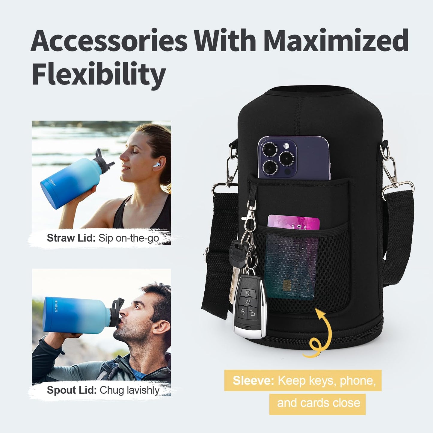 WixByti 64 oz Insulated Water Bottle with Straw (Cold for 48 Hrs), Half Gallon Stainless Steel Triple Wall Vacuum Sports Water Jug, Leakproof Hydro Cup Flask with Straw Spout Lids & DIY Stickers