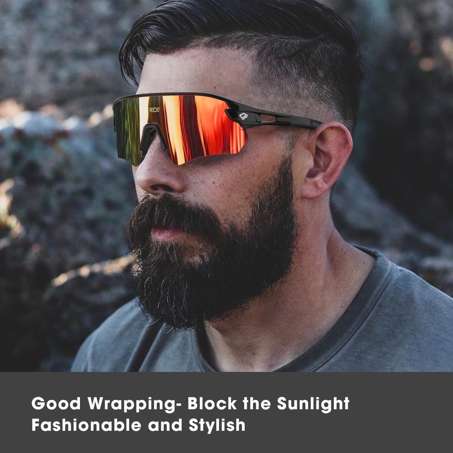 Sunglasses for Men Women Bike Cycling Fishing Running Driving Mountaineering Sports Sunglasses UV Protecting Non-Polarized Z87 TR02EV (Black Black&Black Red REVO)
