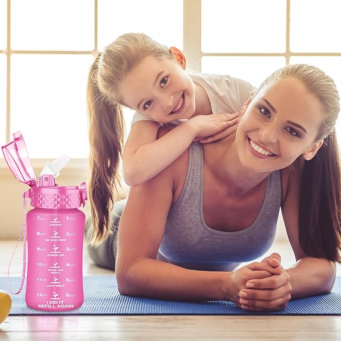 OLDLEY Kids Water Bottle for School, 12 oz (Straw Lid) BPA-Free Reusable Leak-proof Durable Tritan Plastic Water Bottles with One-handed Opening Straw Lids, Anti-dust Spout Cover (Rose red)