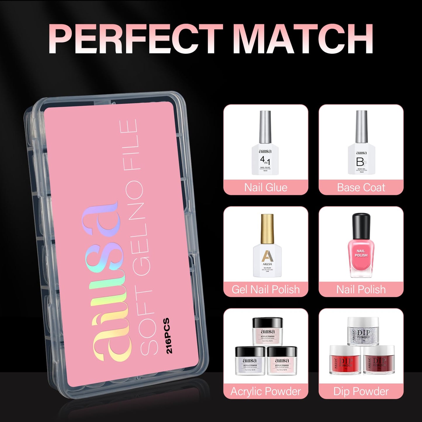 AILLSA Short Square Nail Tips Full Cover Clear Gelly Tips Half Matte Acrylic Tips Pre-Filed Fake Press on Nail Tips for Extension Home DIY Salon Manicure 216PCS 12 Sizes