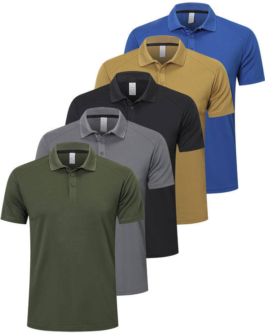 ZENGVEE Polo Golf T Shirts for Men Dri Fit Athletic Short Sleeve Performance Tactical Collared Camisas Polo Hombre Polocher Moisture Wicking Playeras Polo Work Sport Tshirts(0428-BGG Blue Khaki-XL)