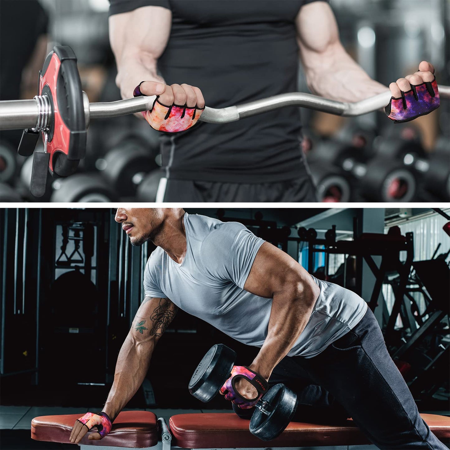 RYMNT Minimal Weight Lifting Gloves,Short Micro Workout Gloves Grip Pads with Full Palm Protection & Extra Grip for Men Women Weightlifting,Gym,Exercise Training.Galaxy-Small