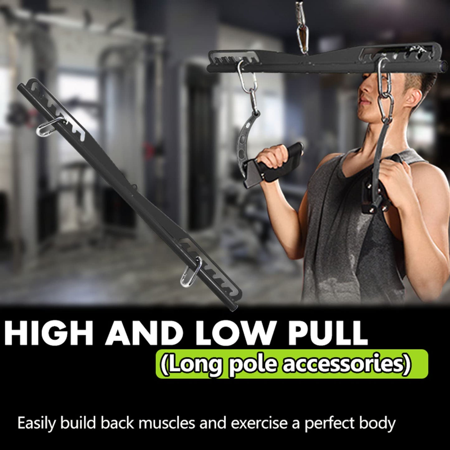 Home Gym Fitness Spreader Bar, Multi-Grip Wide Lat Pull Down Bar, Neutral Grip Handle, Lat Pulldown Attachments Long Bar for Cable Pulley System Machine, T-bar Row Landmine Attachment (SP-B07)
