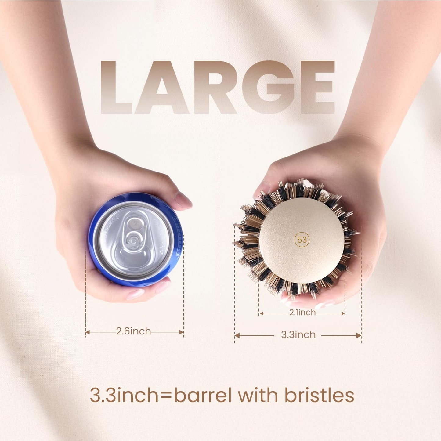 AIMIKE Round Hair Brush, Nano Thermal Ceramic & Ionic Tech, 2.1 Inch Barrel with Boar Bristles for Enhanced Texture, Golden, Hair Drying, Styling, Curling and Shine + 4 Free Clips