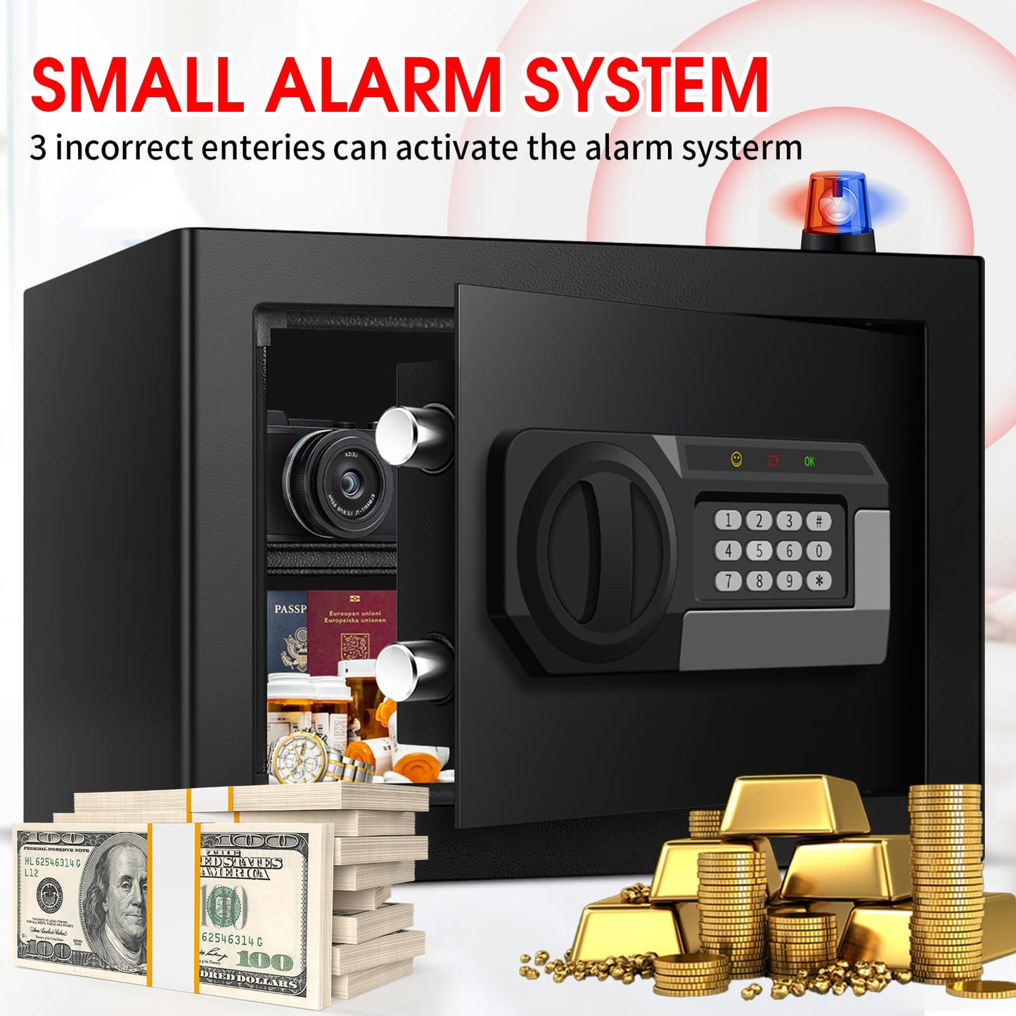 1.2 Cub Small Fireproof Safe for Home, Personal Fire Safe Box with Digital Keypad Key and Removable Shelf, Small Security Box for Money Firearm Medicine Valuables