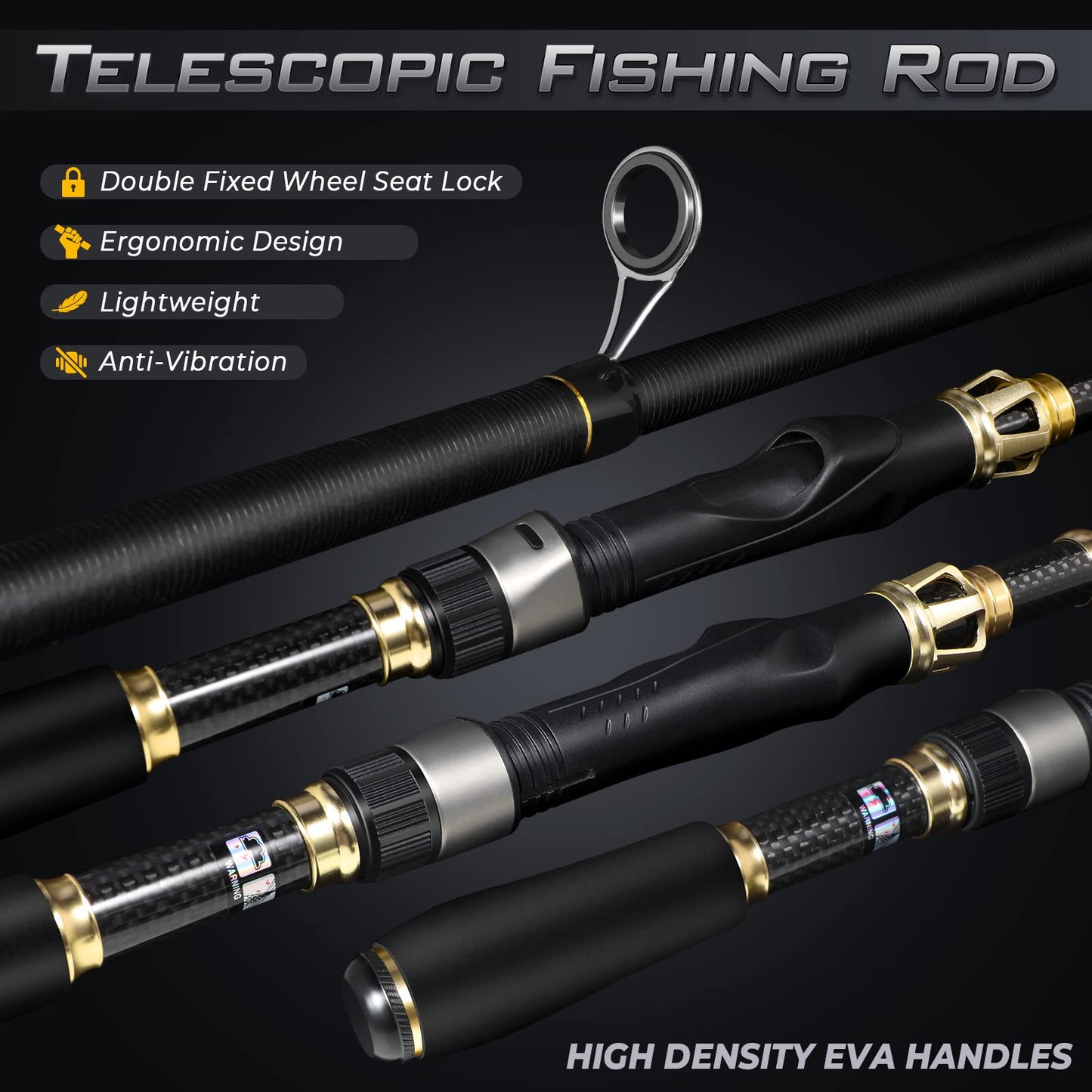 PLUSINNO Fishing Rod and Reel Combo,Fishing Pole,Telescopic Fishing Rod Kit with Spinning Reel, Telescopic Fishing Pole with Carrier Bag for Freshwater Saltwater for Men Women