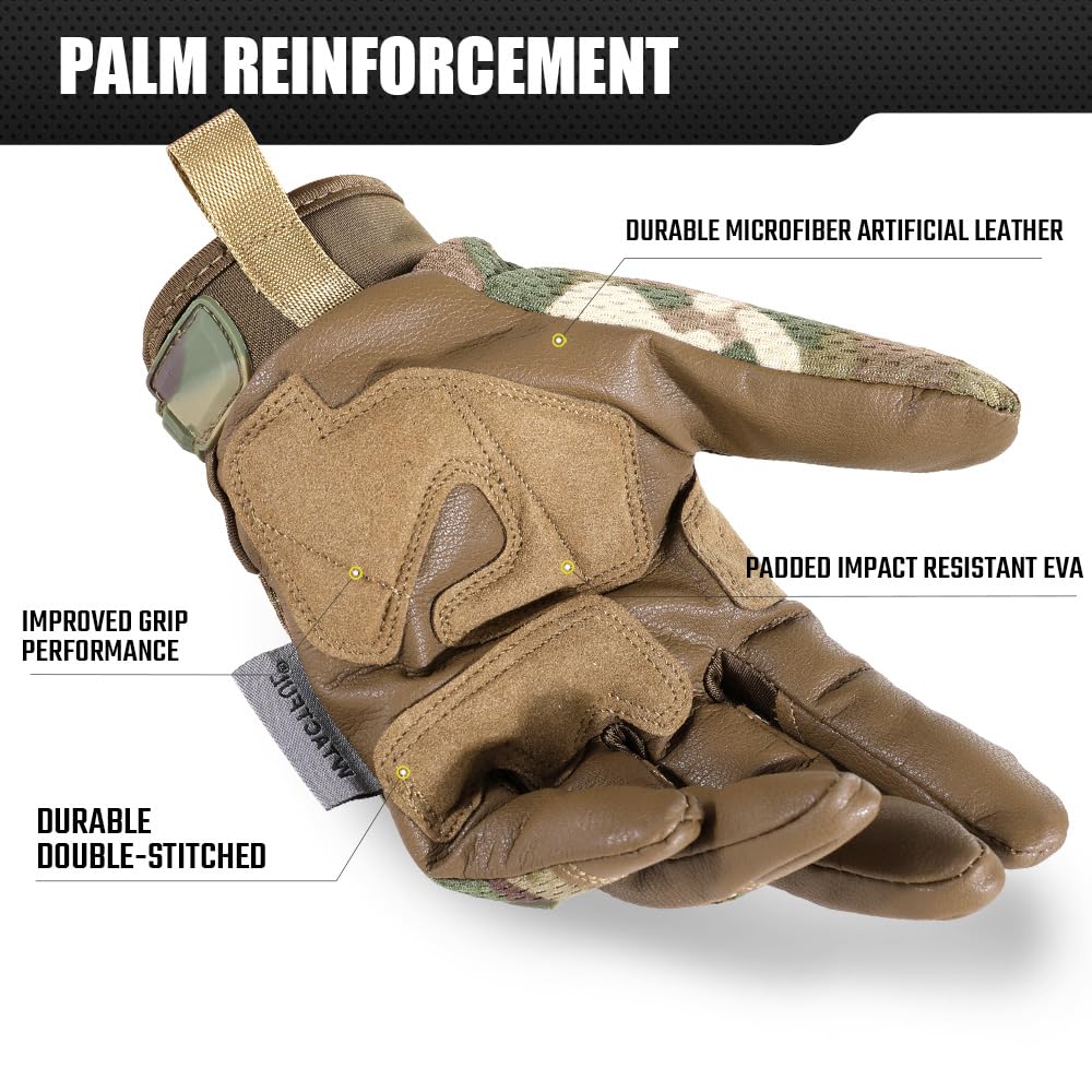 WTACTFUL Touch Screen Gloves for Men Airsoft Paintball Riding Driving Hunting Hiking Motorbike Mountain Bike MTB Work Outdoor Full Finger Gloves Camo S