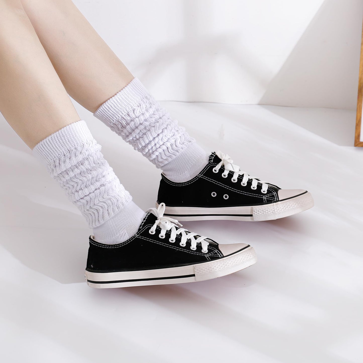 Amcdrms Slouch Socks for Women, Soft Scrunch Socks for Girls and Student, Fall Winter Slouchy Socks Knee Highs 2 Pairs Pack