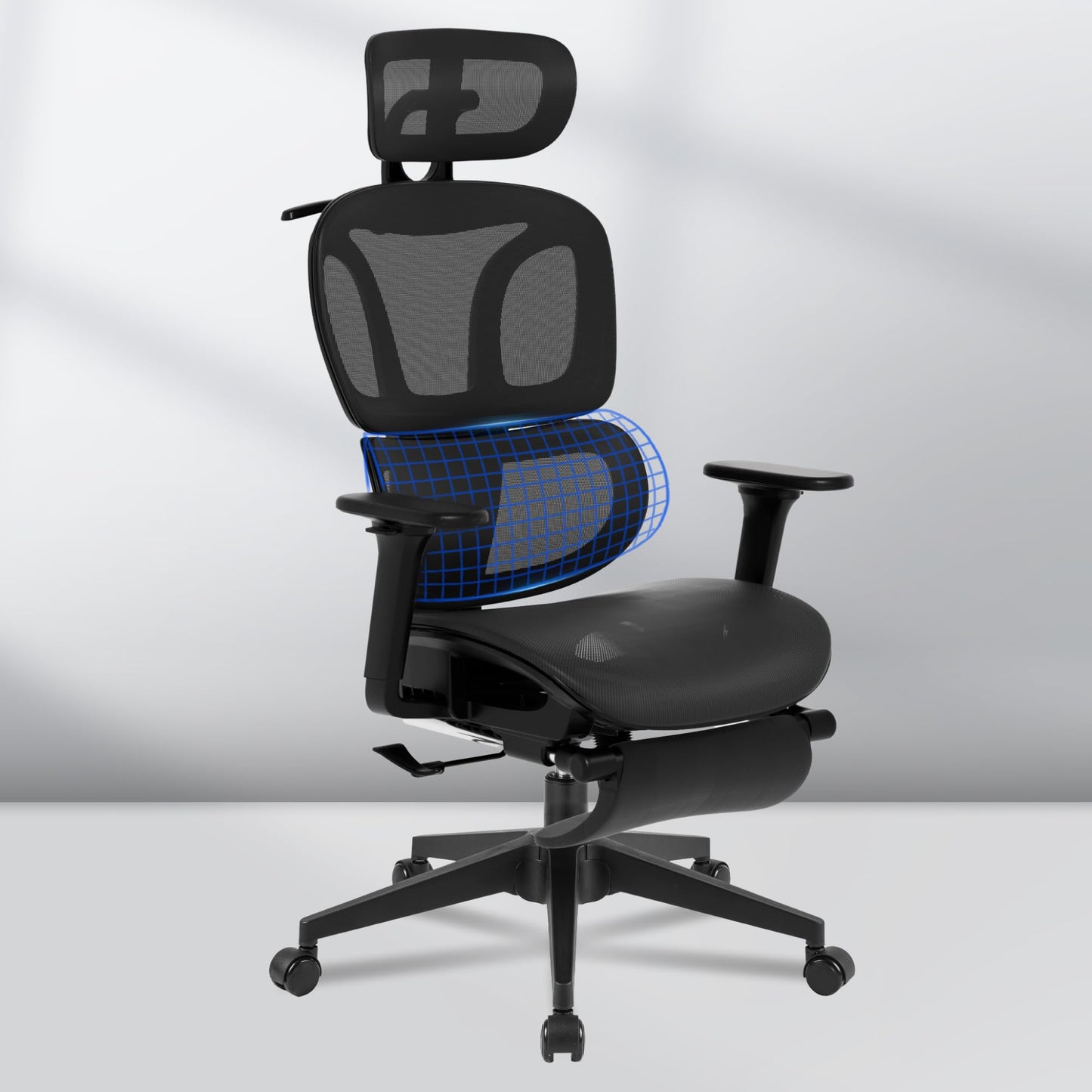 FLEXISPOT ErgoX-S Big and Tall Mesh Office Chair, Computer Desk Chair Adjustable Swivel Chair with Footrest Lumbar Support Headrest and 360°Rotation for Home Office,Mesh