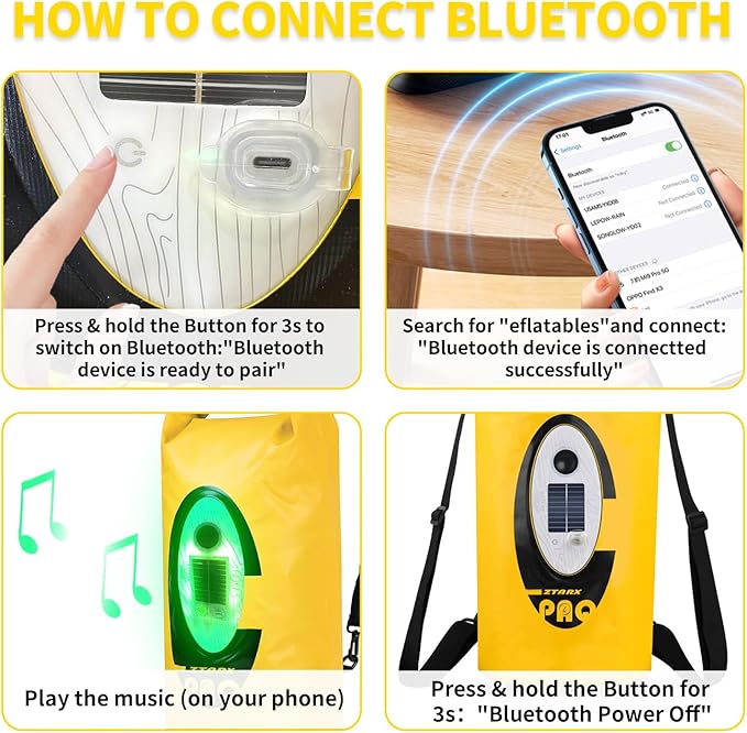 20L Solar Dry Bag Backpack with Bluetooth Speaker,4 Lighting Mode LED Storage Bag,Solar or USB Rechargeable,IP66 Waterproof for Fishing Hiking Floating