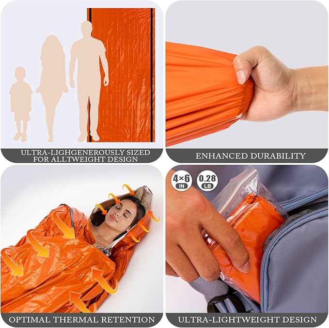 Emergency Sleeping Bags (2-Pack) Survival Sleeping Bag - Portable Thermal Sleeping Bags Bivy Sack, Mylar Emergency Blanket Survival Gear