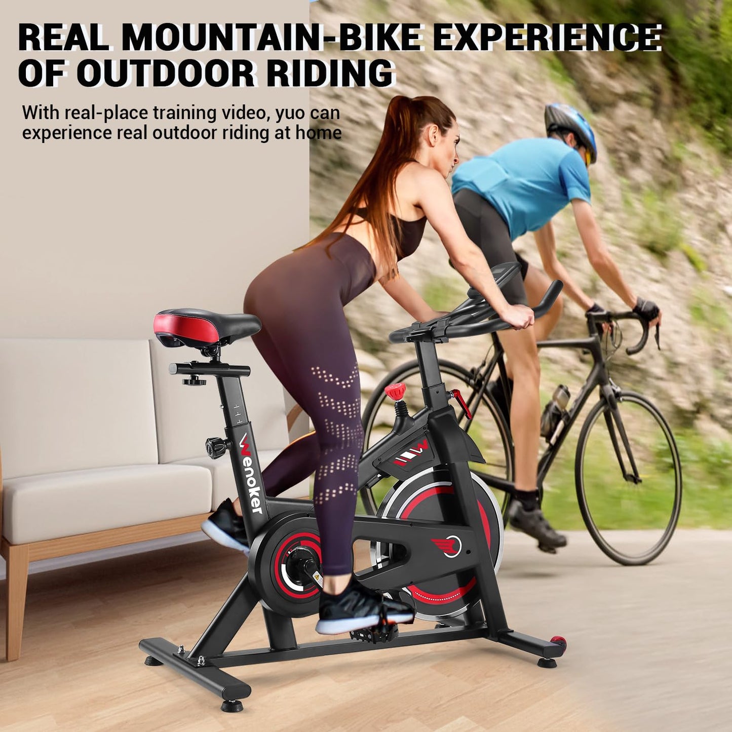 Exercise Bike, WENOKER Stationary Bike for Home, Indoor Bike with Silent Belt Drive, Heavy Flywheel, Comfortable Seat Cushion and Upgraded LCD Monitor