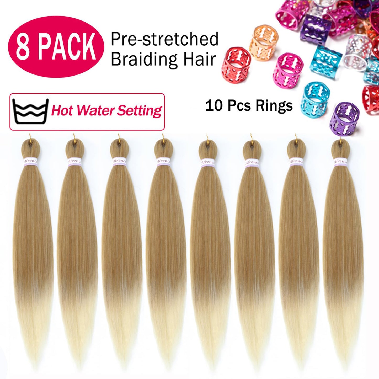 Alrence Pre Stretched Braiding Hair Long Braid 30 Inch 8 Packs Professional Braiding Hair Extensions Synthetic Crochet Twist Braids (30 Inch, 27/613)