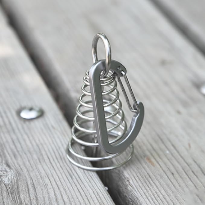 TRIWONDER 6pcs Deck Plank Board Tent Stakes Aluminum Spring Anchor Fishbone Guyline Cord Adjuster Tent Pegs with Carabiners for Outdoor Camping Hiking