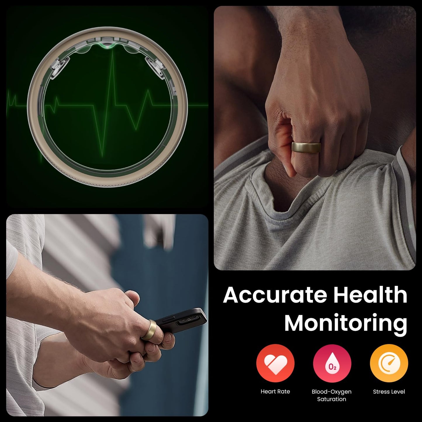 Amazfit Helio Smart Ring Health Tracker, Fitness Tracker Ring, No Subscription, Monitors Sleep, Heart Rate & Stress, Titanium Alloy, Fast 1.4-Hr Charging, Swim/Shower Water-Resistant (Size 12)