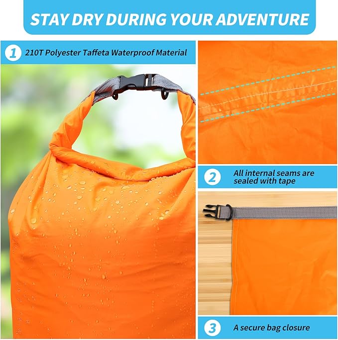 Dry Bag Set, Waterproof Small Lightweight Dry Bags for Paddle Board Kayaking, Fishing, Camping (Orange, 70L 2Pack)