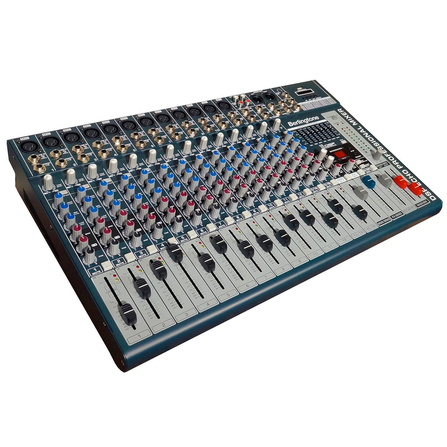 -Berlingtone,16 Channel Professional Bluetooth Studio Audio Mixer - DJ Sound Controller, USB MP3 Player, 14 Microphone Jack, 7 Band EQ, 16 BIT Digital FX, 48V Phantom Power, Unpowered (BR-166MX)
