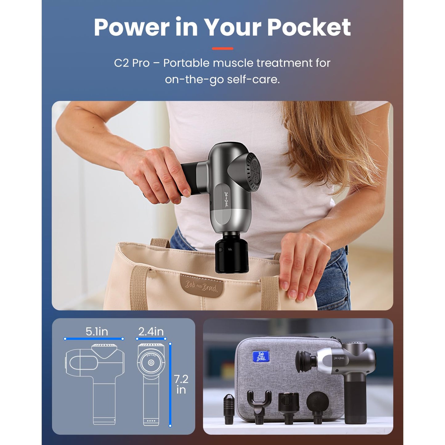 BOB AND BRAD C2 Pro Massage Gun with Heat and Cold Therapy, Mini Massager Gun Deep Tissue, Heated Professional Electric Back Massager for Athletes, Handheld Massager