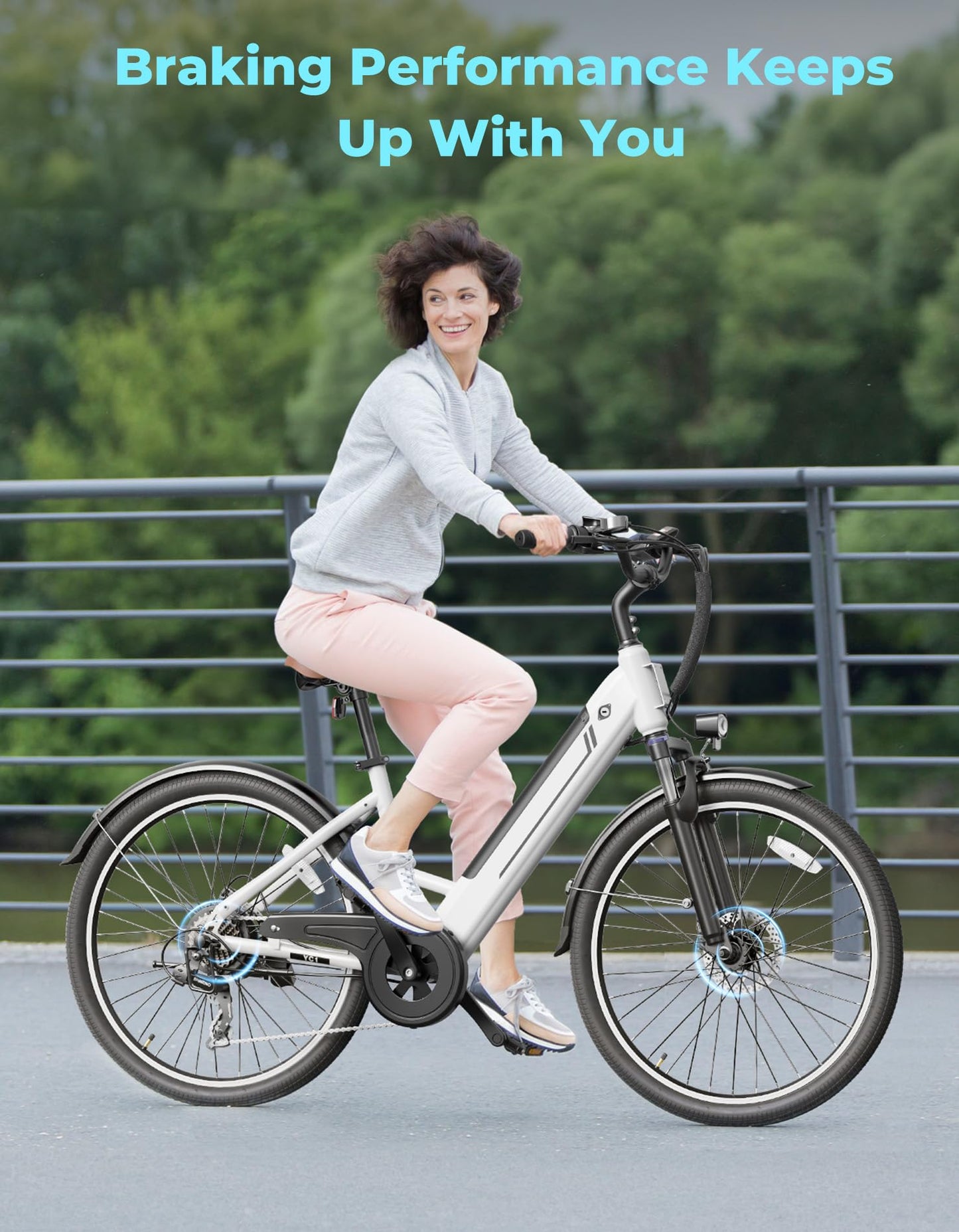 Jasion YC1 ST Electric Bike for Adults, Up to 23Mph, 750W Peak Motor Ebike, Range Up to 40Miles, 360WH Removable Battery, 26" E-Bike with 7 Speeds & Front Suspension for Commuting, Outdoor Leisure