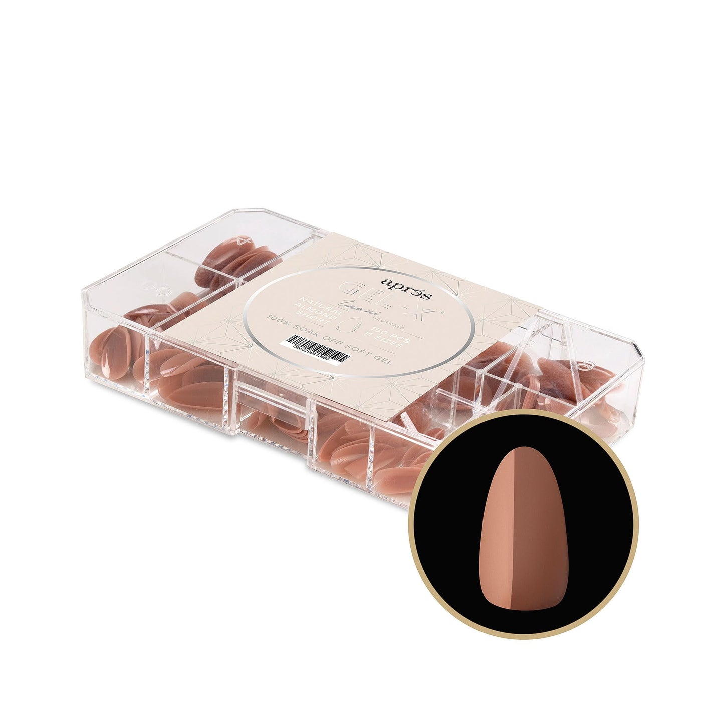 Apres Neutrals Gel-X Imani Box Of Nail Tips, 11 Sizes 00-9, Soft Gel Tip Box (150pcs) (Natural Almond Short, 150)