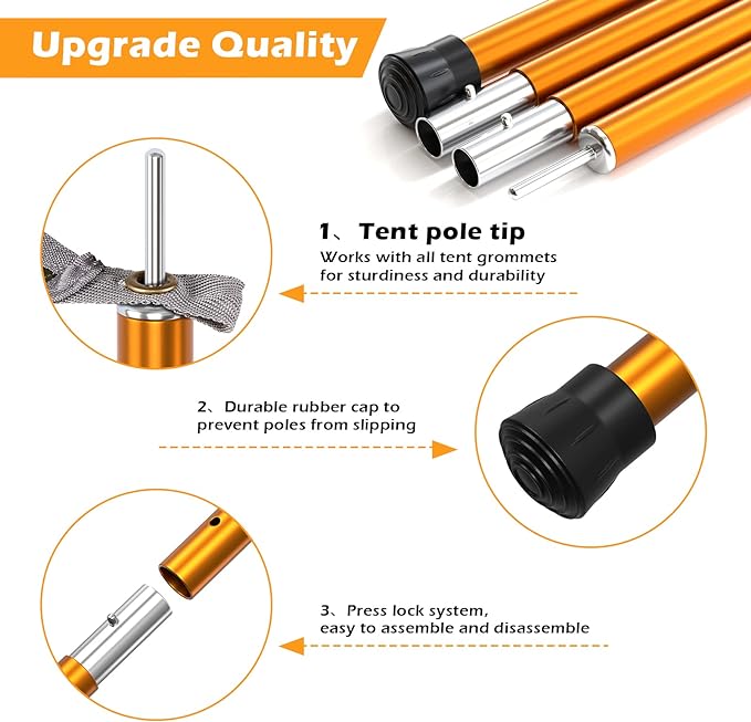 Odoland Adjustable Tarp Poles, Telescoping Aluminum Tent Poles Set of 2, Collapsible Lightweight Poles for Camping, Backpacking and Awnings