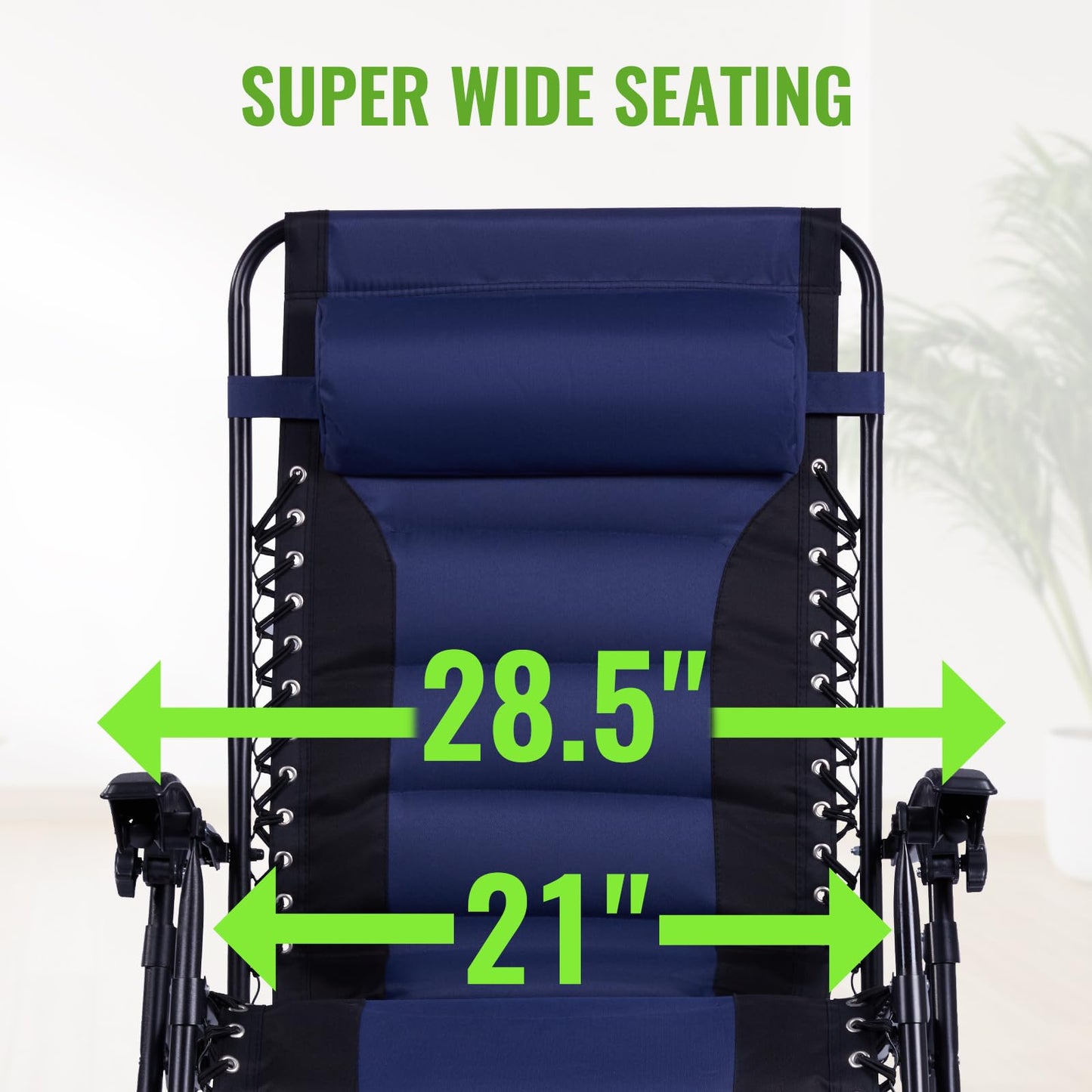 Backyard Expressions Deluxe XL Padded Recliner Chair – Ergonomic Anti-Gravity Lounger with Folding Design, Side Tray, and Adjustable Headrest