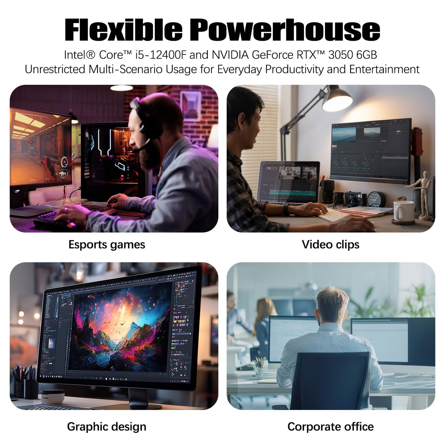 LXZ Gaming PC Desktop, I7-12700F, 2.1GHz, GeForce RTX 4060 8GB, 32GB DDR4 RAM, 1TB NVME SSD, for Advanced Gaming, Video Editing, and Work, White