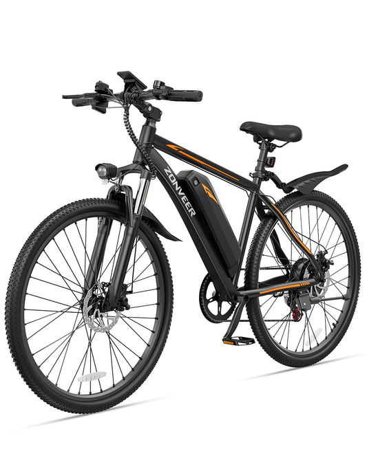 zonveer 26" Electric Bike for Adults, 36V/10AH Removable Battery, Peak 500W Brushless Motor, 20MPH 40 Miles Commuting Range, Front Fork Suspension, Shimano 7 Speed, UL2849