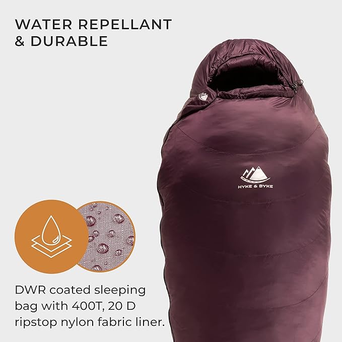 Hyke & Byke Katahdin 32 F Hiking & Backpacking Sleeping Bag - 4 Season, 625FP Ultralight Sleeping Bag - Water Resistant - Charcoal Gray - Short
