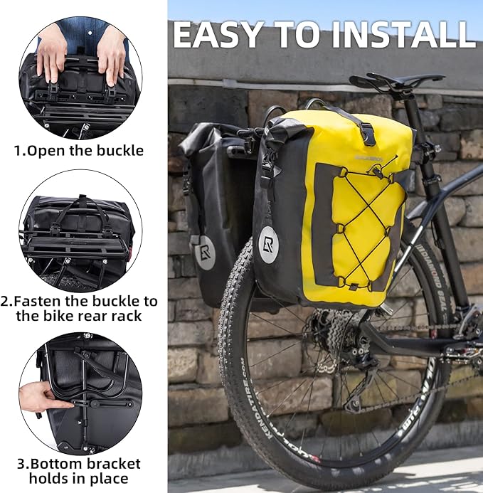 ROCKBROS Bike Pannier Waterproof 27L Large Capacity Bike Bag Rear Rack Waterproof for Grocery Touring Cycling Yellow*2