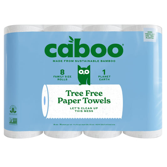 Caboo Tree Free Paper Towels, 6 Rolls, Eco Friendly, Earth Friendly, Sustainable Kitchen Paper Towels with Strong 2 Ply Sheets
