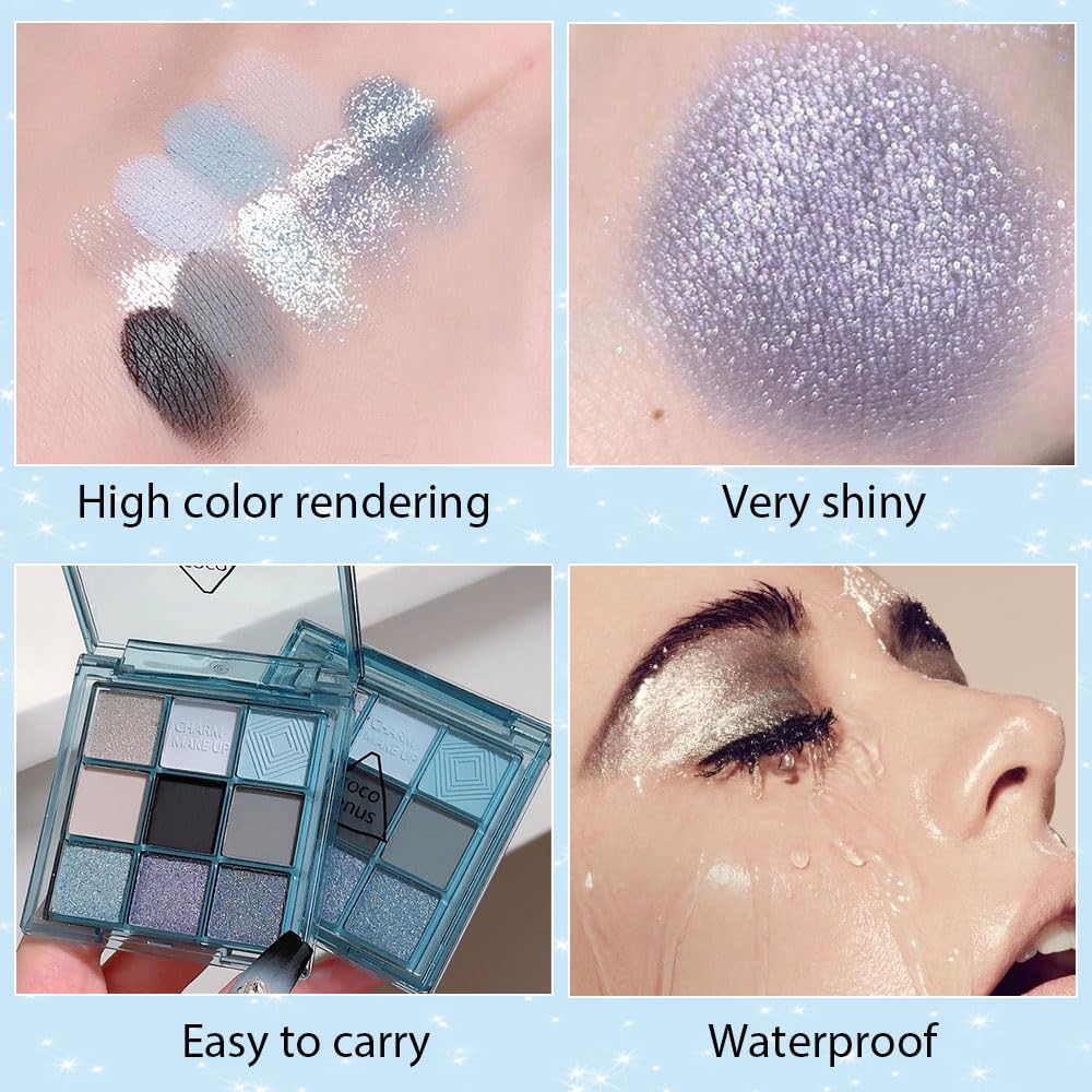 AMY'S DIARY Sky Blue Colorful Eye shadow Palette Makeup,9 Color Matte Shimmer Natural Eye Eyeshadow palettes Highly Pigmented Neutral Naturing-Looking Long Lasting Waterproof