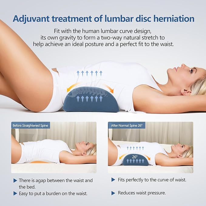 Cozyhealth Lumbar Support Pillow for Sleeping Memory Foam Back Lumbar Support Cushion for Lower Back Pain Relief, Back Support Bed Pillow Waist Support Back Sleepers (Dark Blue)