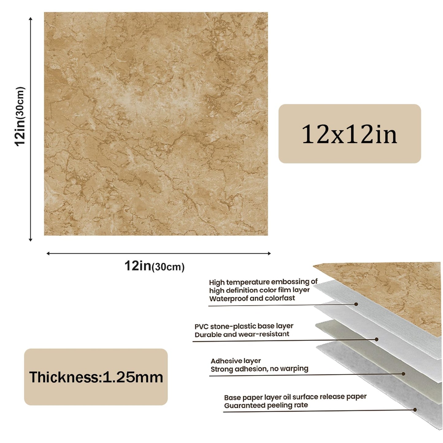 Alow Peel and Stick Floor Tile Yellow, Peel and Stick Flooring Waterproof,Marble Vinyl Flooring for Kitchen、Toilet、Laundry Room and More (12inX12in 10pcs)