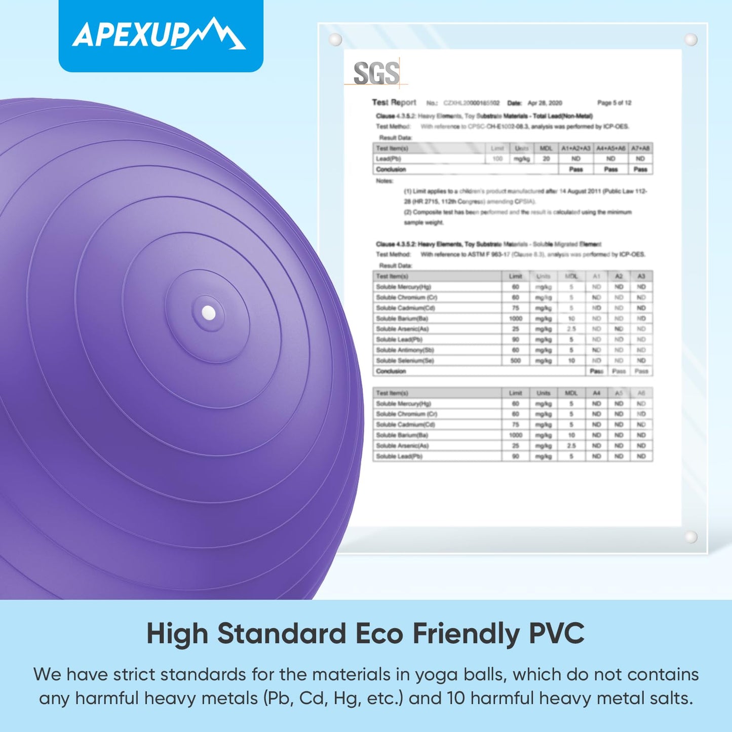 APEXUP Yoga Ball Exercise Ball, Anti Slip Stability Ball Chair, Heavy Duty Large Gym Ball for Fitness, Balance, Core Workout and Physical Therapy (S (15"~18") 45cm, Purple)