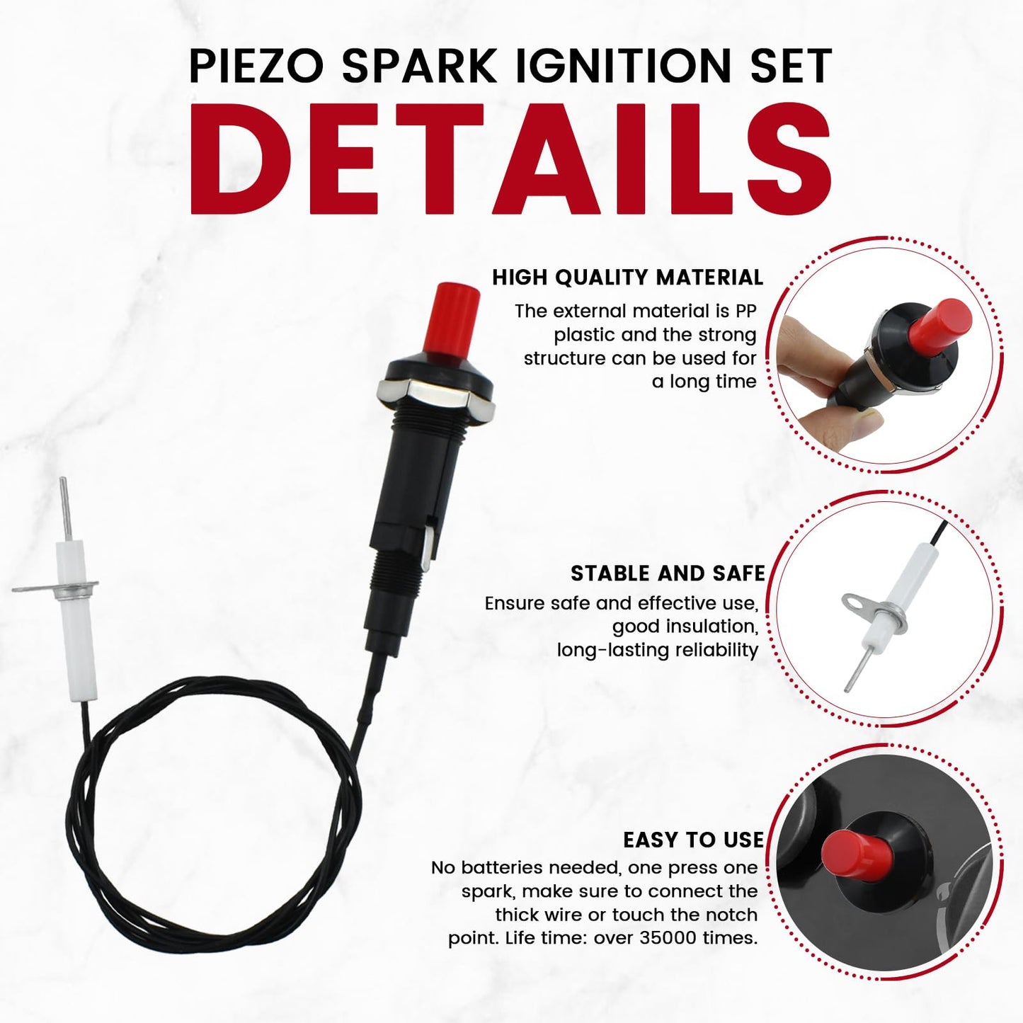 Aifeier ET Piezo Spark Ignition, Propane Push Button Piezo Igniter Kit with Threaded Ceramic Electrode lgniter Fit for Gas Fireplace, Oven, Heater, Kitchen lgniter (1 Pack)
