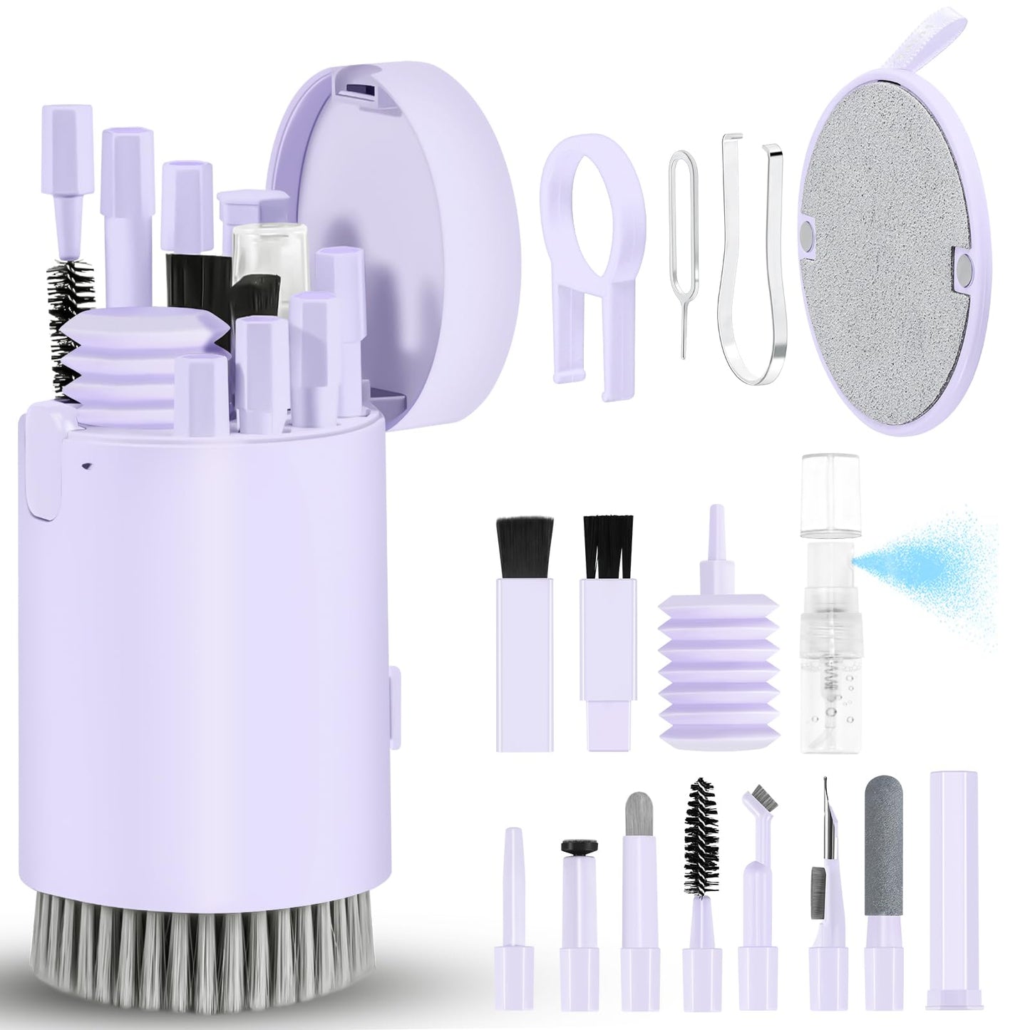 Laptop Phone Screen Cleaner Kit, Computer Keyboard Brush Cleaning Spray for iPhone AirPods Macbook iPad, 20-in-1 Electronic Device Clean Tool For Camera PC Monitor Earbud TV Tablet Car Screens- Purple