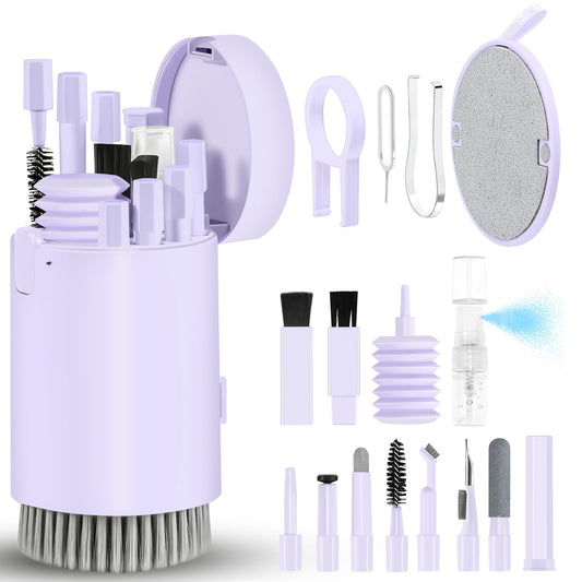 Laptop Phone Screen Cleaner Kit, Computer Keyboard Brush Cleaning Spray for iPhone AirPods Macbook iPad, 20-in-1 Electronic Device Clean Tool For Camera PC Monitor Earbud TV Tablet Car Screens- Purple
