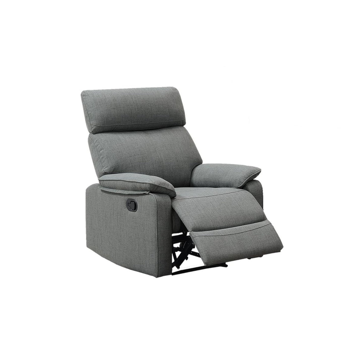 Benjara Fery 35 Inch Manual Recliner Chair and Gray Burlap and Cushioned Seat and Solid Wood